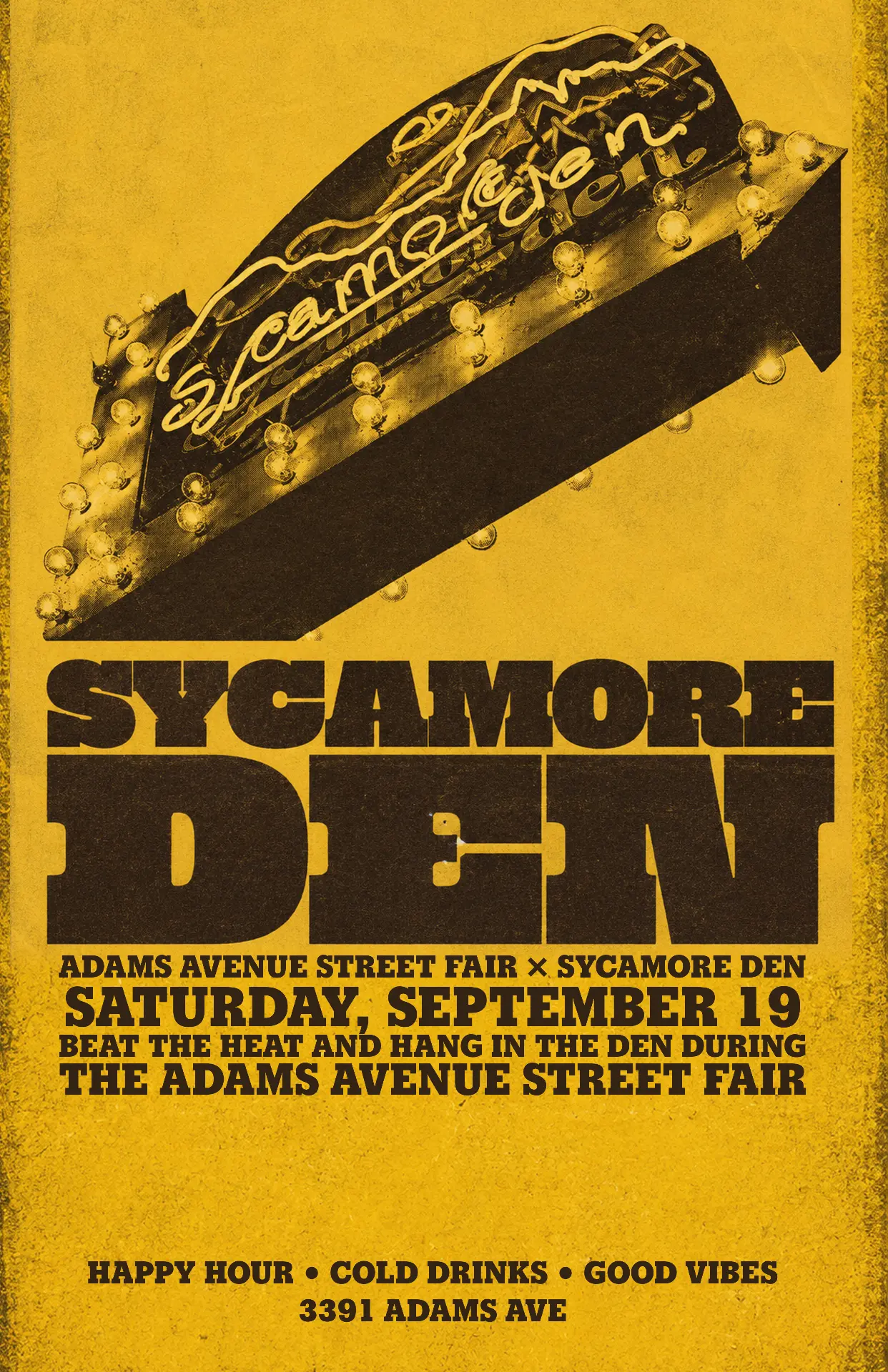 Adams Avenue Street Fair at Sycamore Den — Saturday, September 19, happy hour, cold drinks and good vibes at 3391 Adams Ave